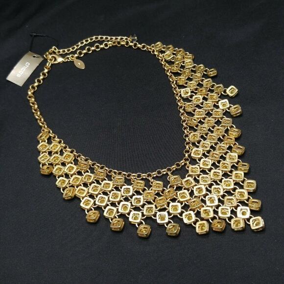 Beautiful Chico's CZ Faux Hematite Rhinestone Gold Necklace, Collar Style, 20 In - Picture 8 of 16